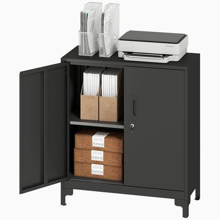 Metall-Büroschrank, abschließbare Türen, 2-stöckig, Schwarz