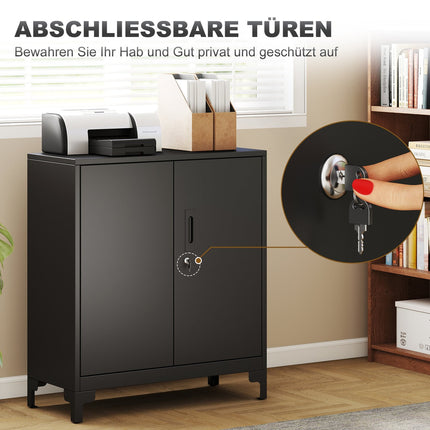 Metall-Büroschrank, abschließbare Türen, 2-stöckig, Schwarz
