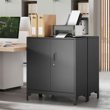 Metall-Büroschrank, abschließbare Türen, 2-stöckig, Schwarz