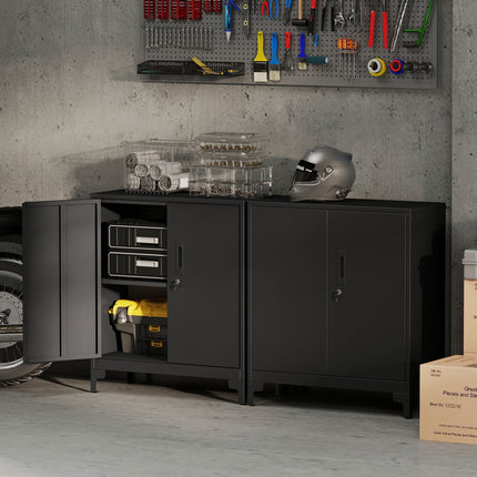 Metall-Büroschrank, abschließbare Türen, 2-stöckig, Schwarz