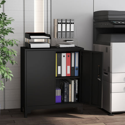 Metall-Büroschrank, abschließbare Türen, 2-stöckig, Schwarz