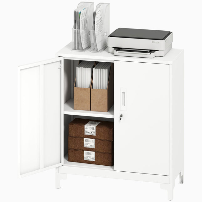Metall-Büroschrank, abschließbare Türen, 2-stufig, Weiß