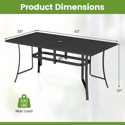 Metal Patio Dining Table 63 x 33, Seats 6, Umbrella Hole