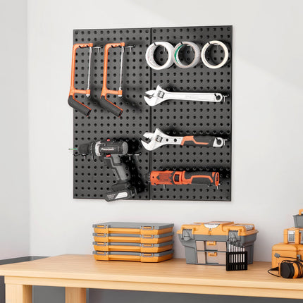 Metal Pegboard Panels, 2 Pack, 24 x 12 in, Steel, 88 lb Load, Black