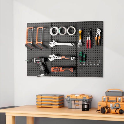 Metal Pegboard Panels, 3 Pack, 24 x 12 in, 132 lb Capacity, Black
