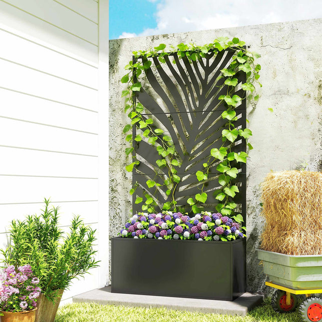 Metal Planter Box with Trellis, 90 x 40 x 180 cm, Black