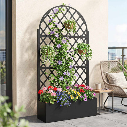 Metal Planter Box with Trellis, Black, 90 x 40 x 180 cm