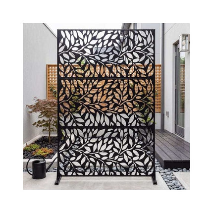 Metal Privacy Screen 183 cm with Louvered Fence Panel, Rustproof, Black