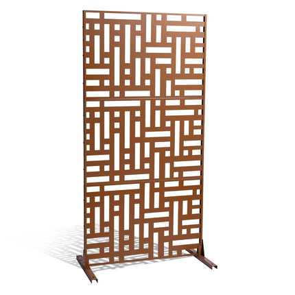 Metal Privacy Screen, 3-Panel Freestanding 47 x 76 Brown