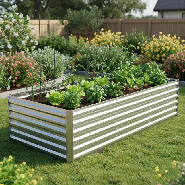 Metal Raised Garden Bed, Galvanized Steel, 57x240x90cm