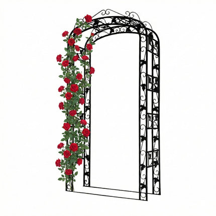 Metal Rose Arch, Black Garden Trellis For Climbing Vines
