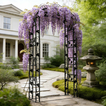 Metal Rose Arch, Black Garden Trellis For Climbing Vines