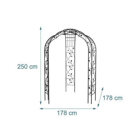 Metal Rose Arch, Black Garden Trellis With Leaf Motif