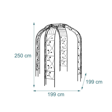 Metall-Rosenbogen, Schwarz, Blatt- und Blumenmotiv