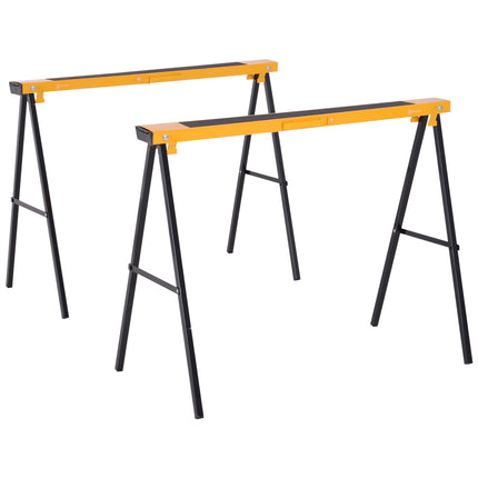 Metal Sawhorse Set, 250kg Capacity, Yellow, Foldable