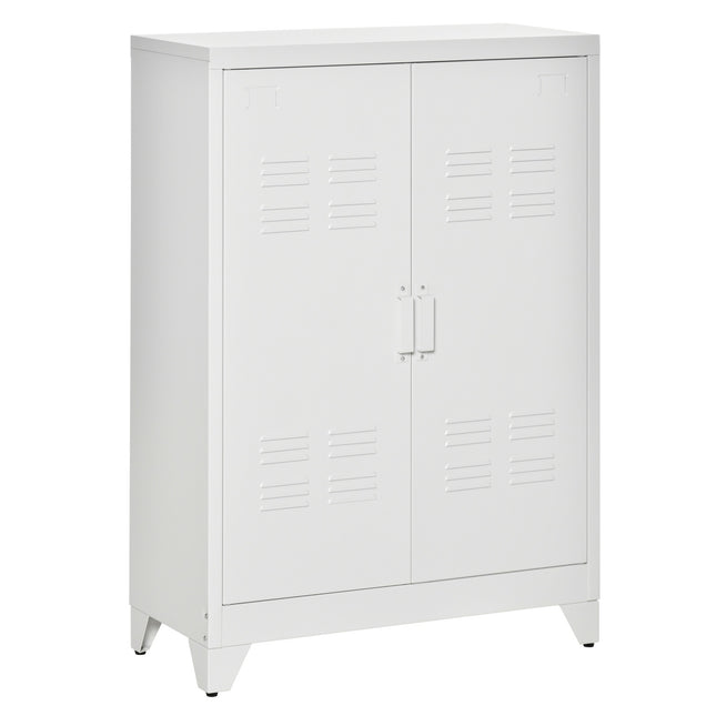 Metal Storage Cabinet, Ventilated Doors, 75x33x110 cm, White