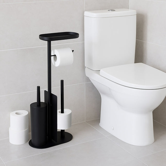 Metalen toiletrolhouder met borstel en plank