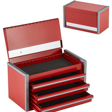 Metal Tool Box, 8.6-Inch, 3-Drawer Portable Tool Chest, Red