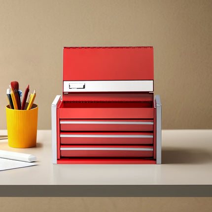 Metal Tool Box, 8.6-Inch, 3-Drawer Portable Tool Chest, Red
