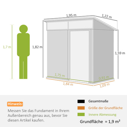 Metal tool shed 1.9 m² with sliding door and window