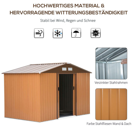 Kovový zahradní domek odolný proti povětrnosti se základem, žlutý