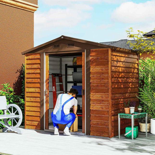 Kovový domek na nářadí se sedlovou střechou, vzhled dřeva, 3 m²