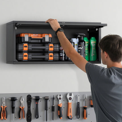 Metal Wall Cabinet 77 x 30.5 x 35.6 cm, Flip-Up Door