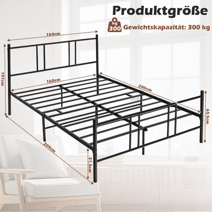 Kovový rám postele s čelem a nožním čelem 200 x 160 cm, černá