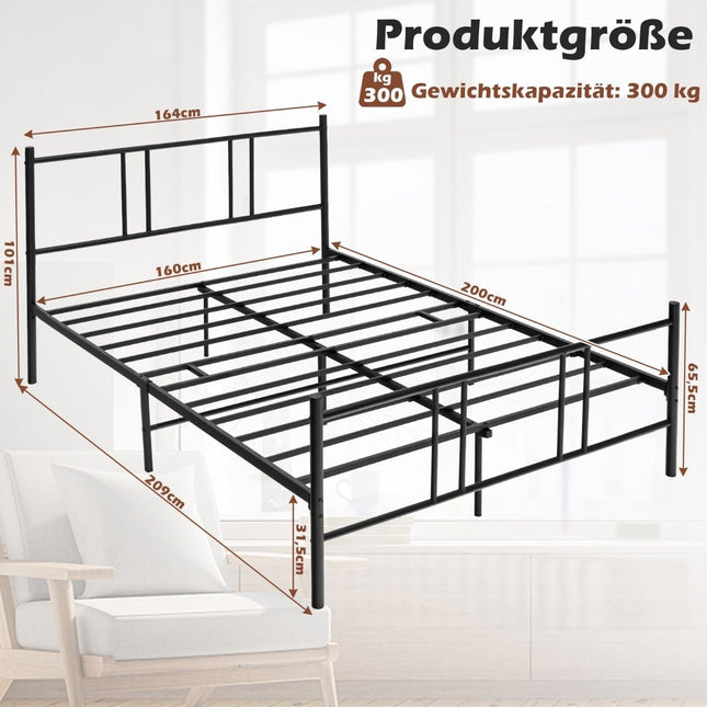 Kovový rám postele s čelem a nožním čelem 200 x 160 cm, černá