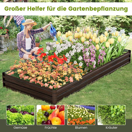 Metal raised bed with reinforced bracket & open base herb bed 240 x 120 x 30 cm