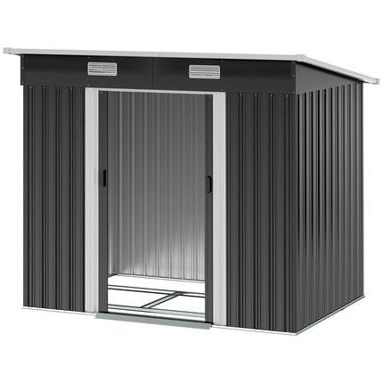 Kovový domek na nářadí 2.3 m², 207 x 130 x 182 cm, s pultovou střechou, oknem a podlahovým rámem, černá