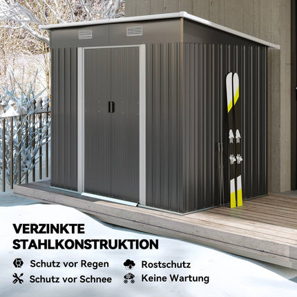 Kovový domek na nářadí 2.3 m², 207 x 130 x 182 cm, s pultovou střechou, oknem a podlahovým rámem, černá