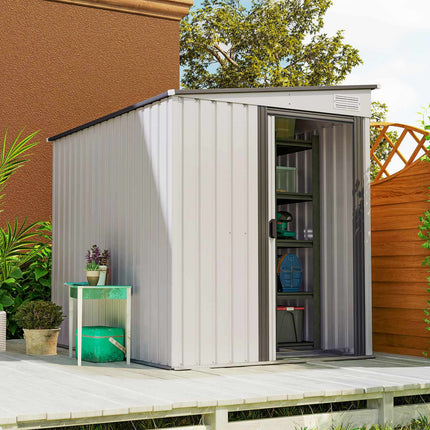 Kovový domek na nářadí 2.81m², 154x206.5x181 cm, s pultovou střechou a základnou