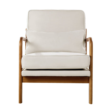 Mid-Century Accent Chair, Linen Upholstery, Wood Frame