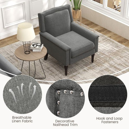 Mid-Century Modern Linen Accent Armchair, Gray