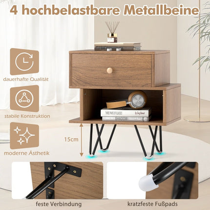 Sada nočních stolků mid-century modern se zásuvkou a poličkou