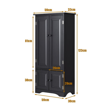 Komoda midi, boční skříňka, highboard, vysoká skříň, dřevo, černá, 59 x 32 x 123 cm
