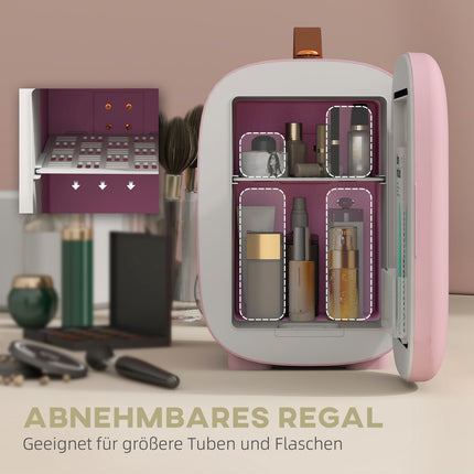 Mini kosmetická lednička – 4L, růžová, úložný prostor na kosmetiku a make-up