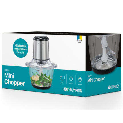 Mini sekáček 1.2L 400W skleněná nádoba MC310 nerez