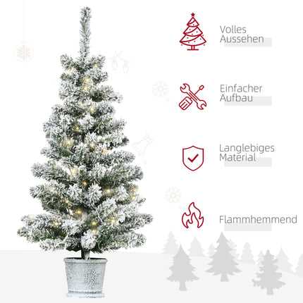 Mini Christmas Tree 90 cm with 60 LEDs and Artificial Snow, Green, White