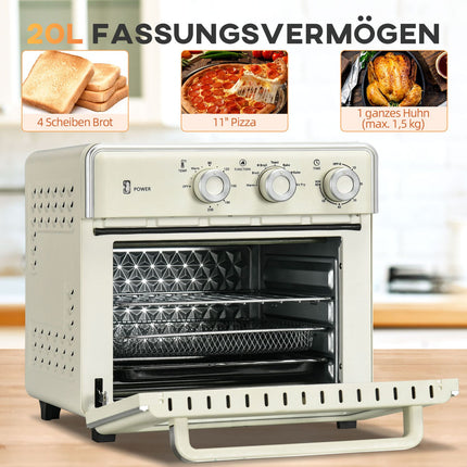 Mini oven, 20L, 7-in-1, air circulation, cream white