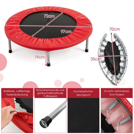 Mini trampolína, skládací, 97cm, nosnost 150kg, červená