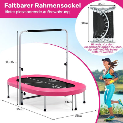 Mini-Trampolin mit verstellbarem Griff, für 2 Personen, Pink