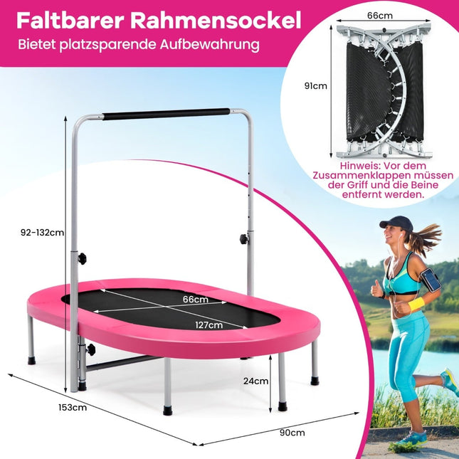Mini trampolína s nastavitelným madlem, pro 2 osoby, růžová