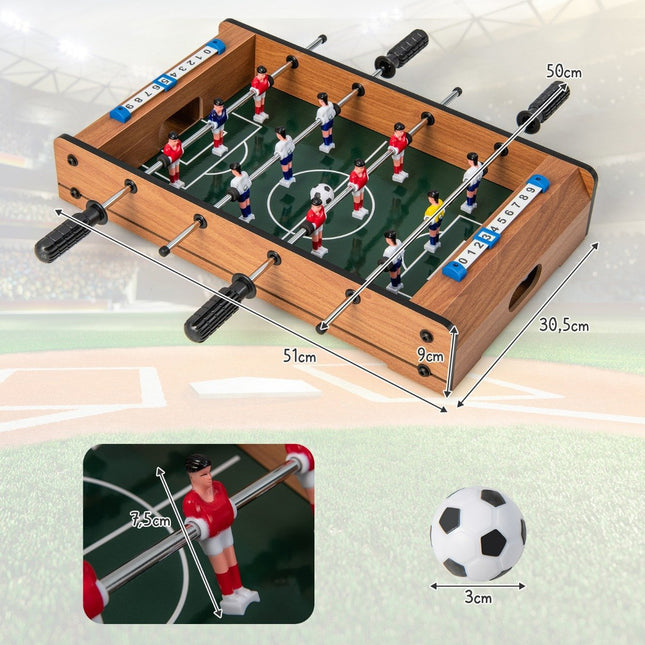 Mini stolní fotbal pro 2 hráče, úsporný stolní fotbal s robustním madlem, 51 x 30.5 x 9 cm, přírodní