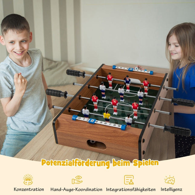 Mini stolní fotbal pro 2 hráče, úsporný stolní fotbal s robustním madlem, 51 x 30.5 x 9 cm, přírodní