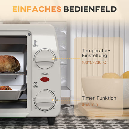 Kompaktní elektrická trouba 10L, 750W, 230°C, časovač, krémová