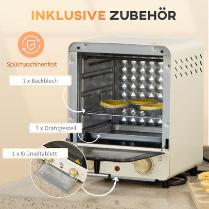Mini oven 15L, 1000W, Timer, Cream white, Convection