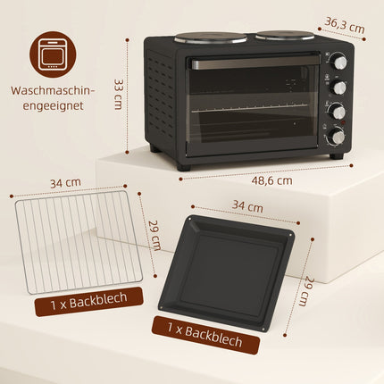 Minitrouba 28L, 2600W, 60minutový časovač, dvě topné plotýnky