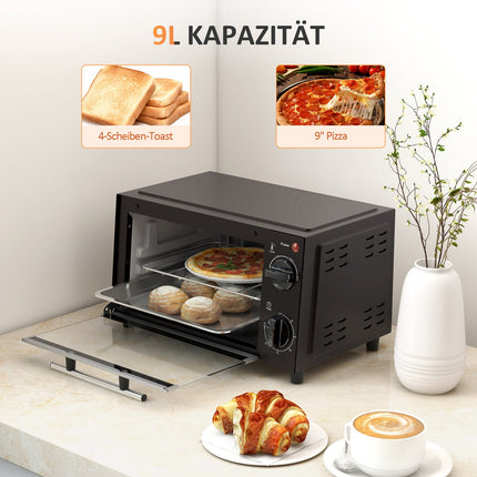 Nerezová mini trouba 9L, 750W, nastavitelný časovač